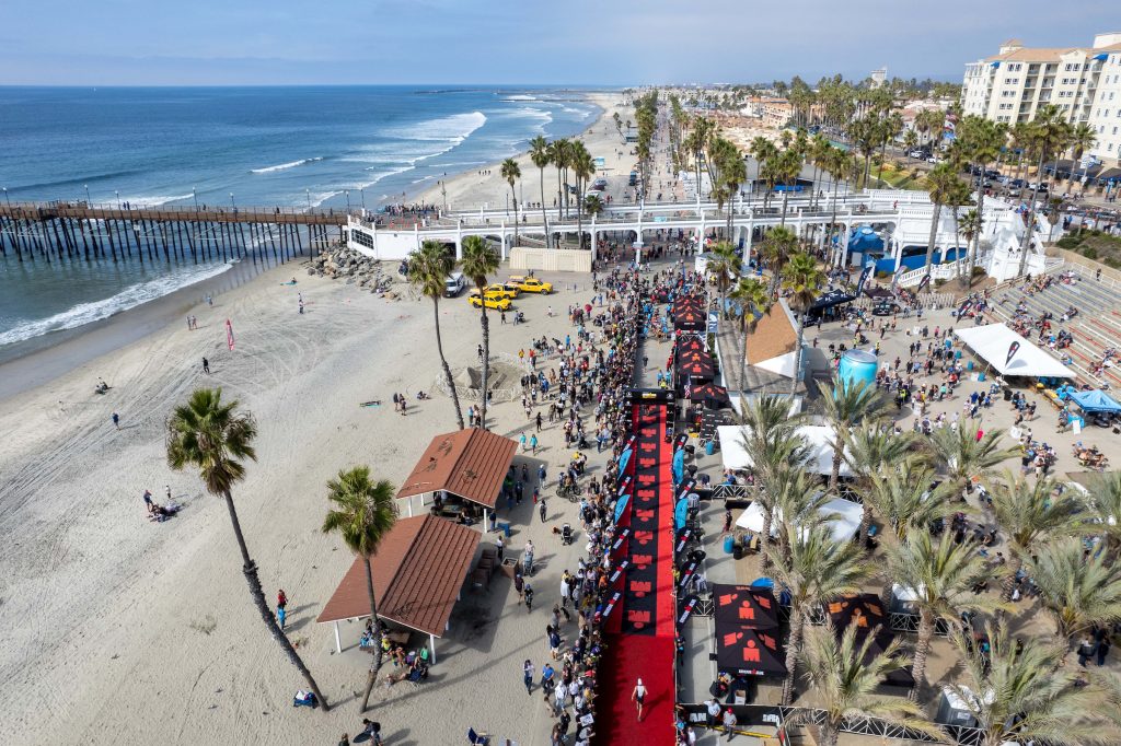 The IRONMAN 70.3 Oceanside finish line right in front of Mission Pacific. Photo by Donald Miralle IRONMAN.