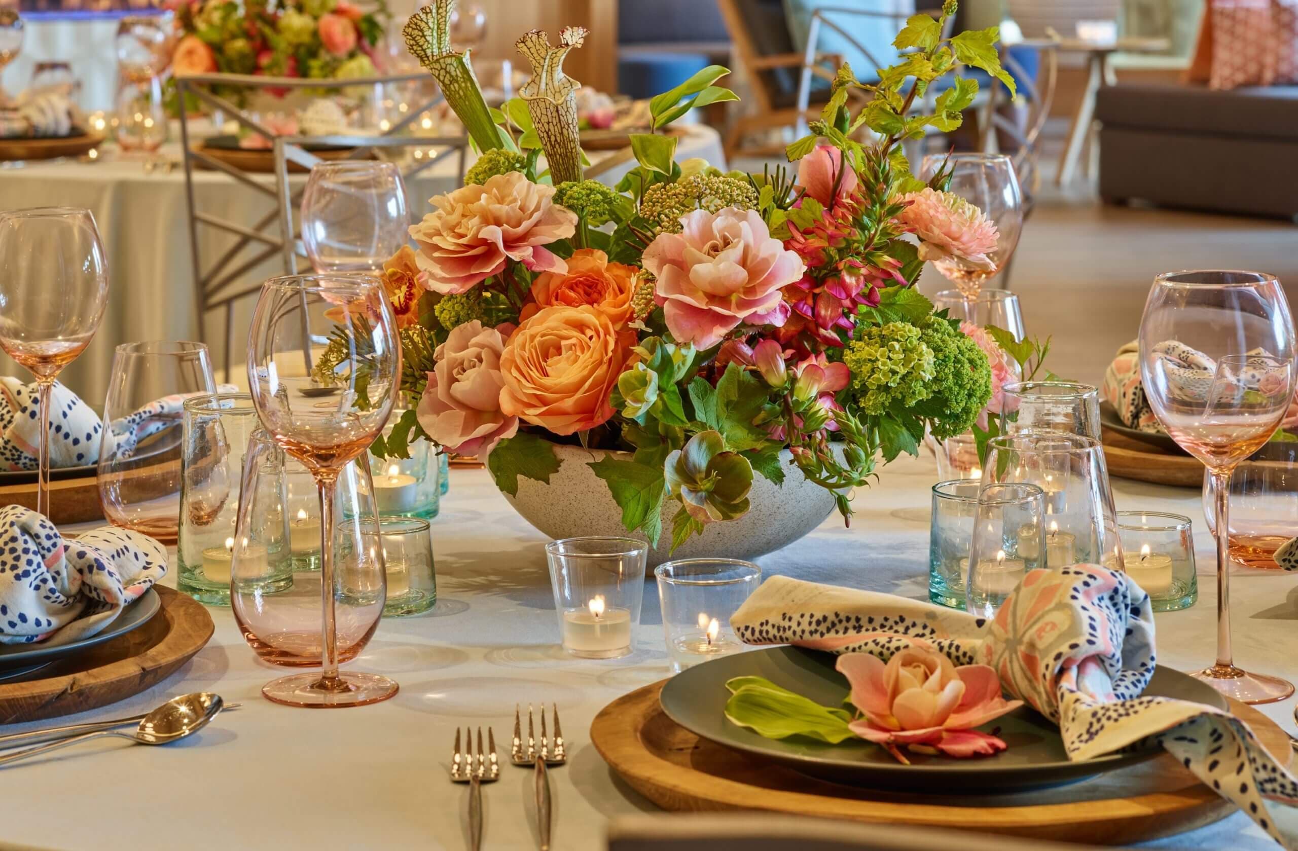 Flowers decorating a dining table