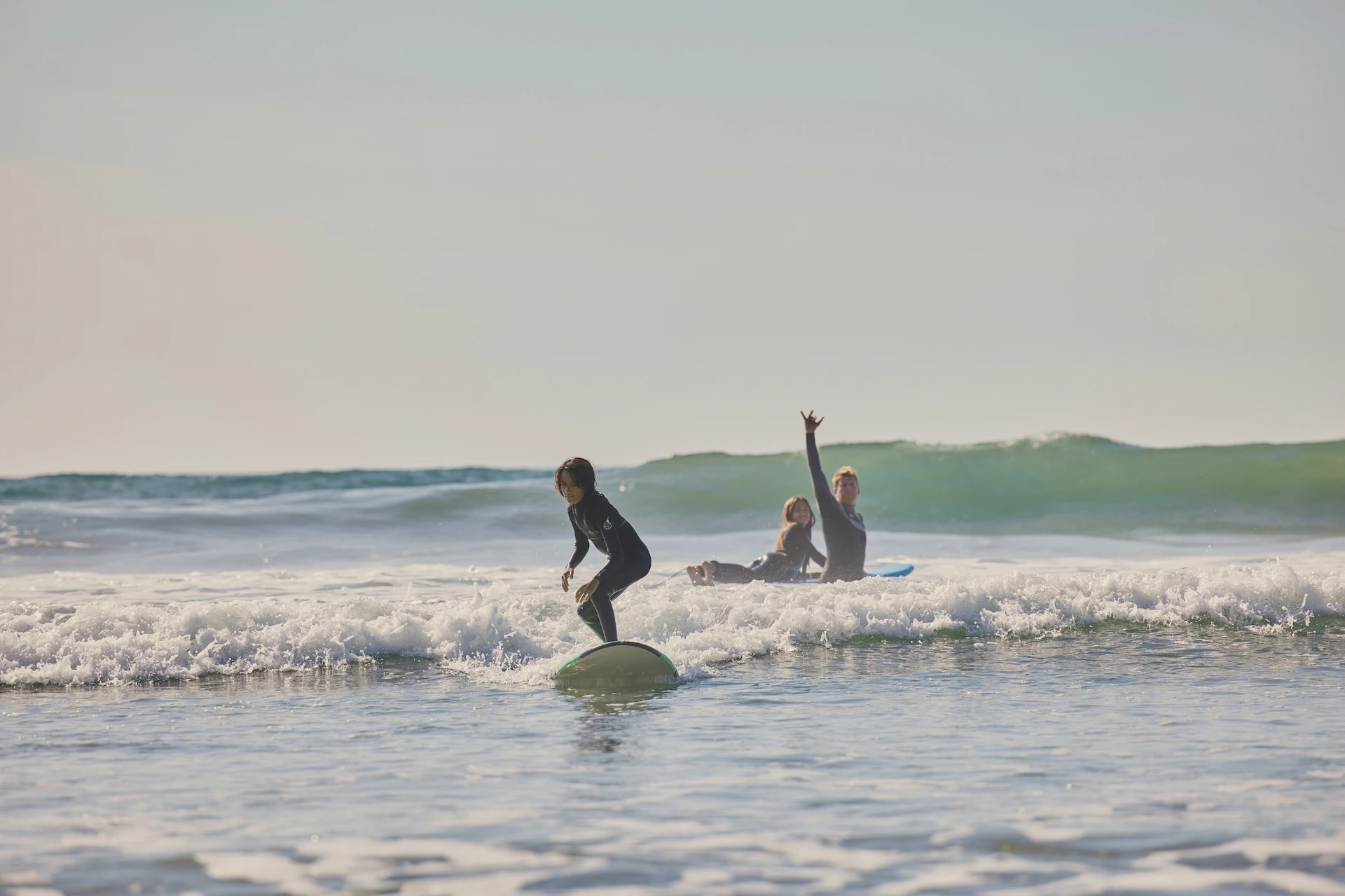Family enjoying while surfing