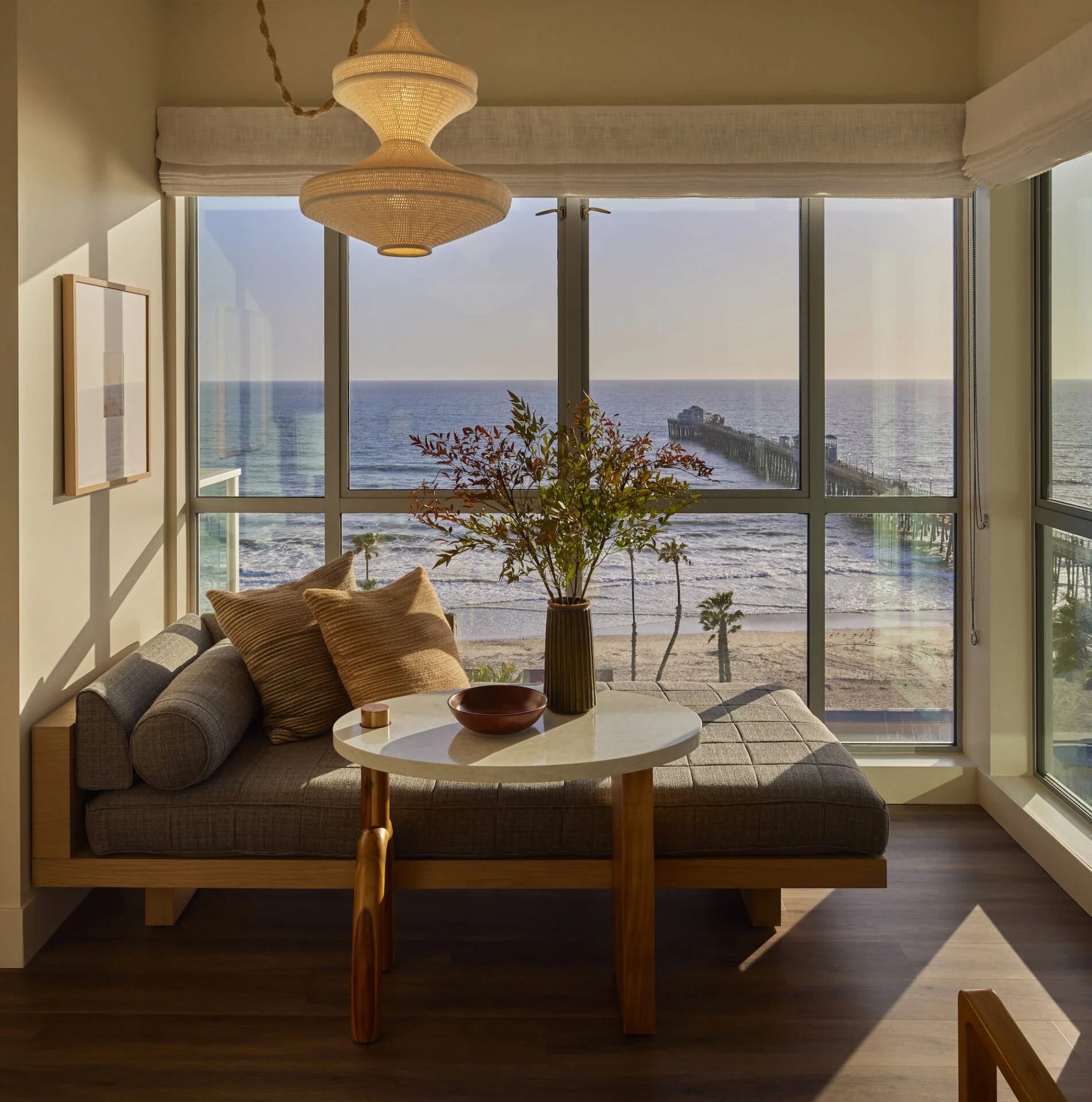 Bright interior of a room with beach views at mission pacific beach resort