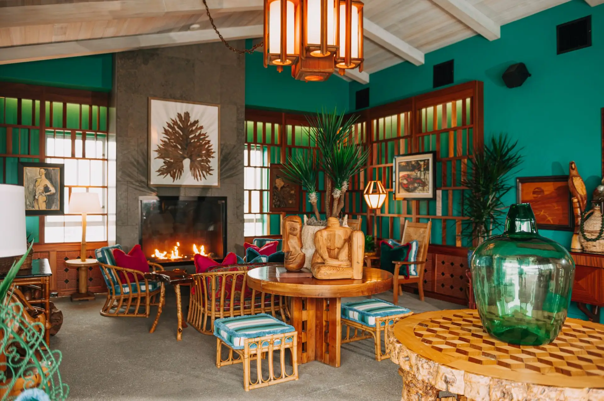 Furniture in front of fireplace