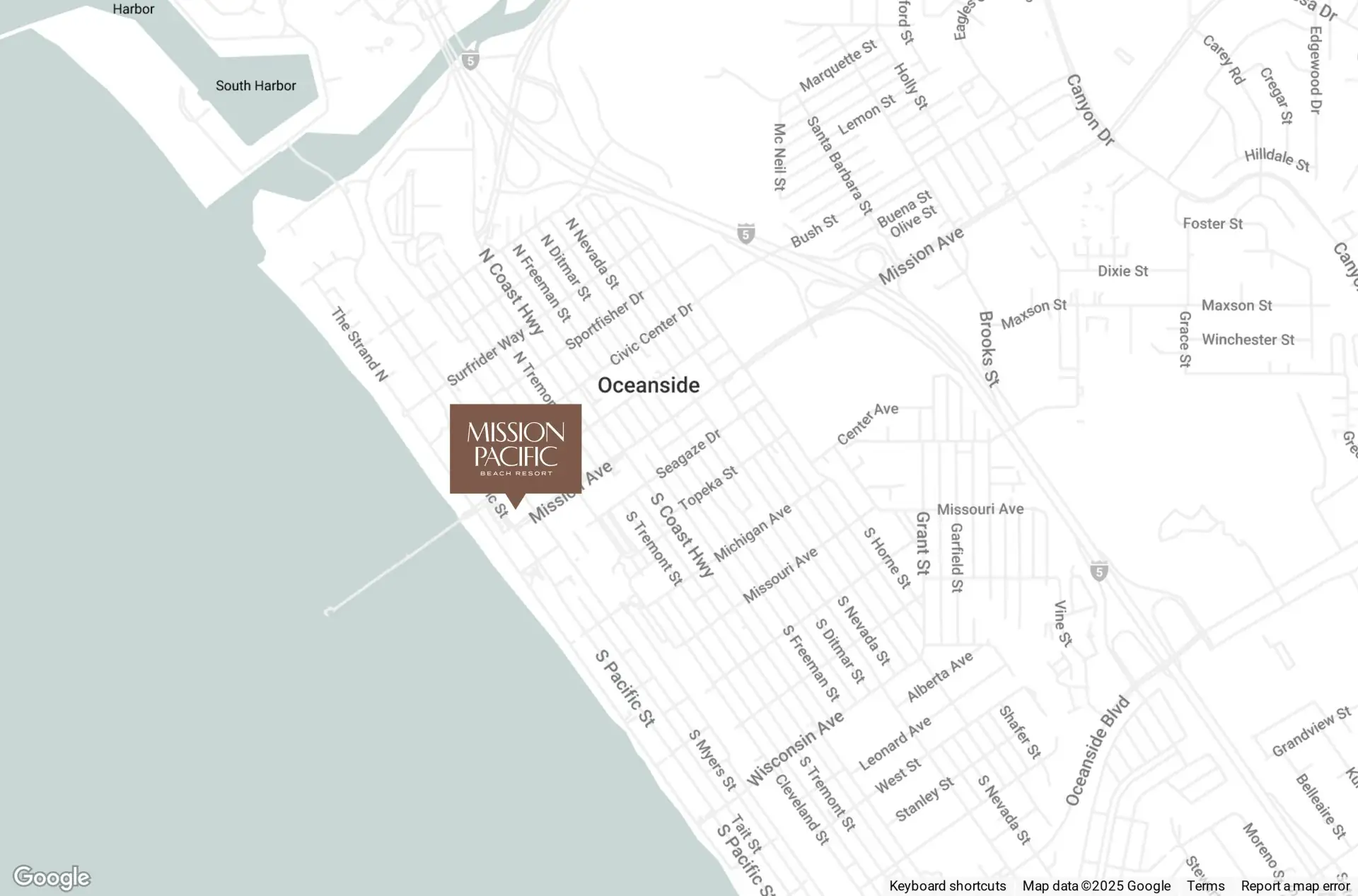 Map with a label | mission pacific hotel | beachfront luxury hotel in san diego